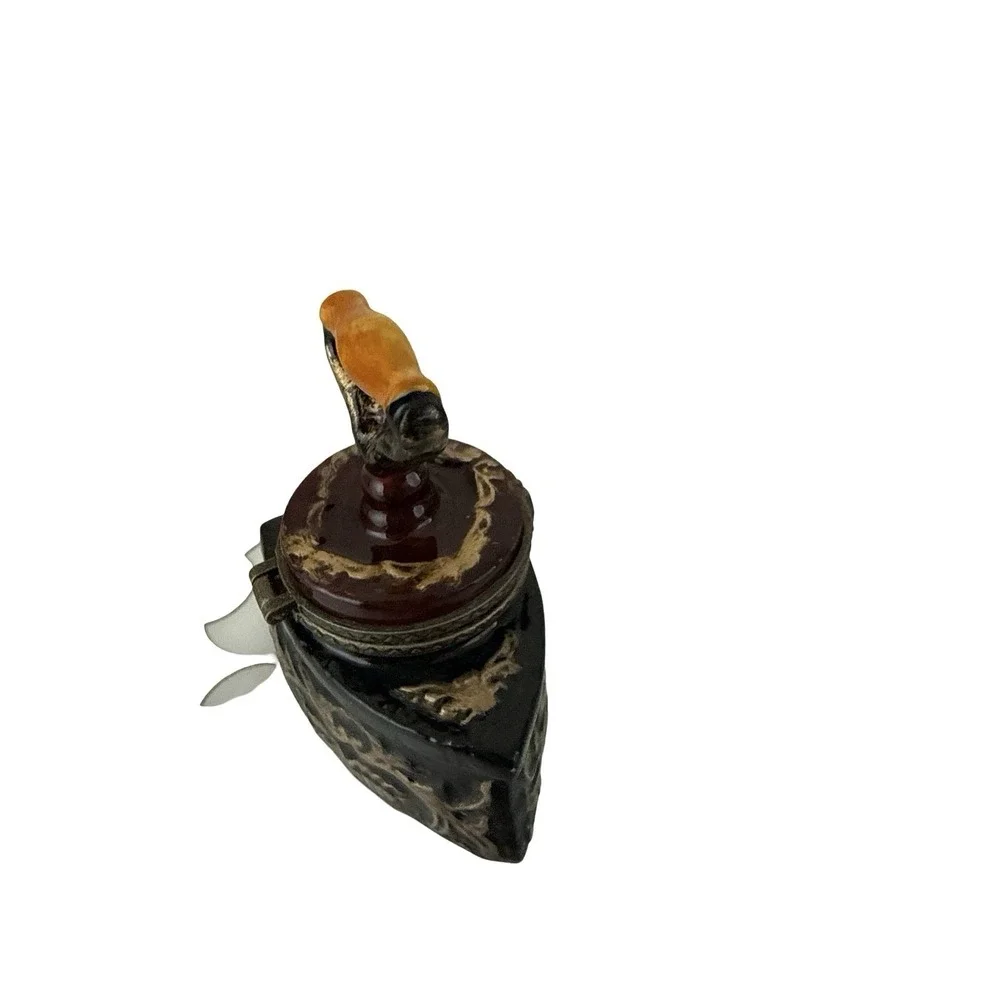 Vintage Flat IRON Shaped TRINKET Pill Box Figurine Porcelain 2.8
